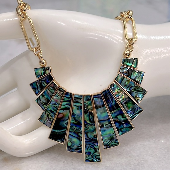 Abalone Shell Large Oval Link Goldtone Slab Necklace